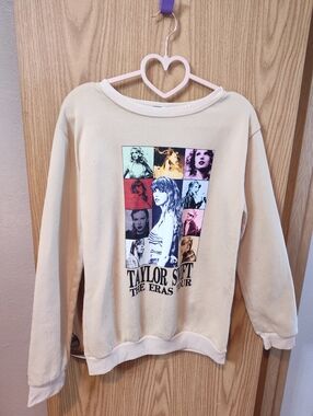 Taylor Swift Cream Crewneck Sweatshirt with Color-Block Tour Collage